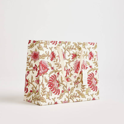 x1 Hand Block Printed Gift Bags (Medium) - Scarlet - Winterberries