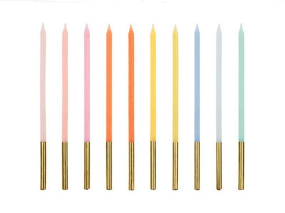Partydeco Rainbow Gold Tip Cake Candles x 10