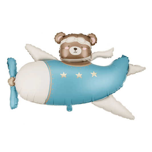 44" BEAR IN LIGHT BLUE PLANE DEFLATED FOIL BALLOON