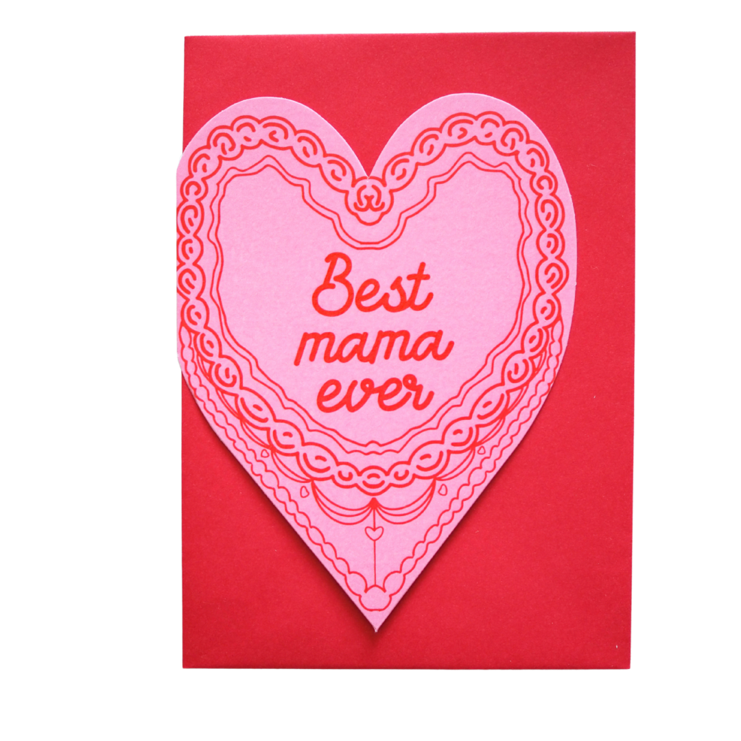 BEST MAMA EVER CAKE HEART CARD - Winterberries