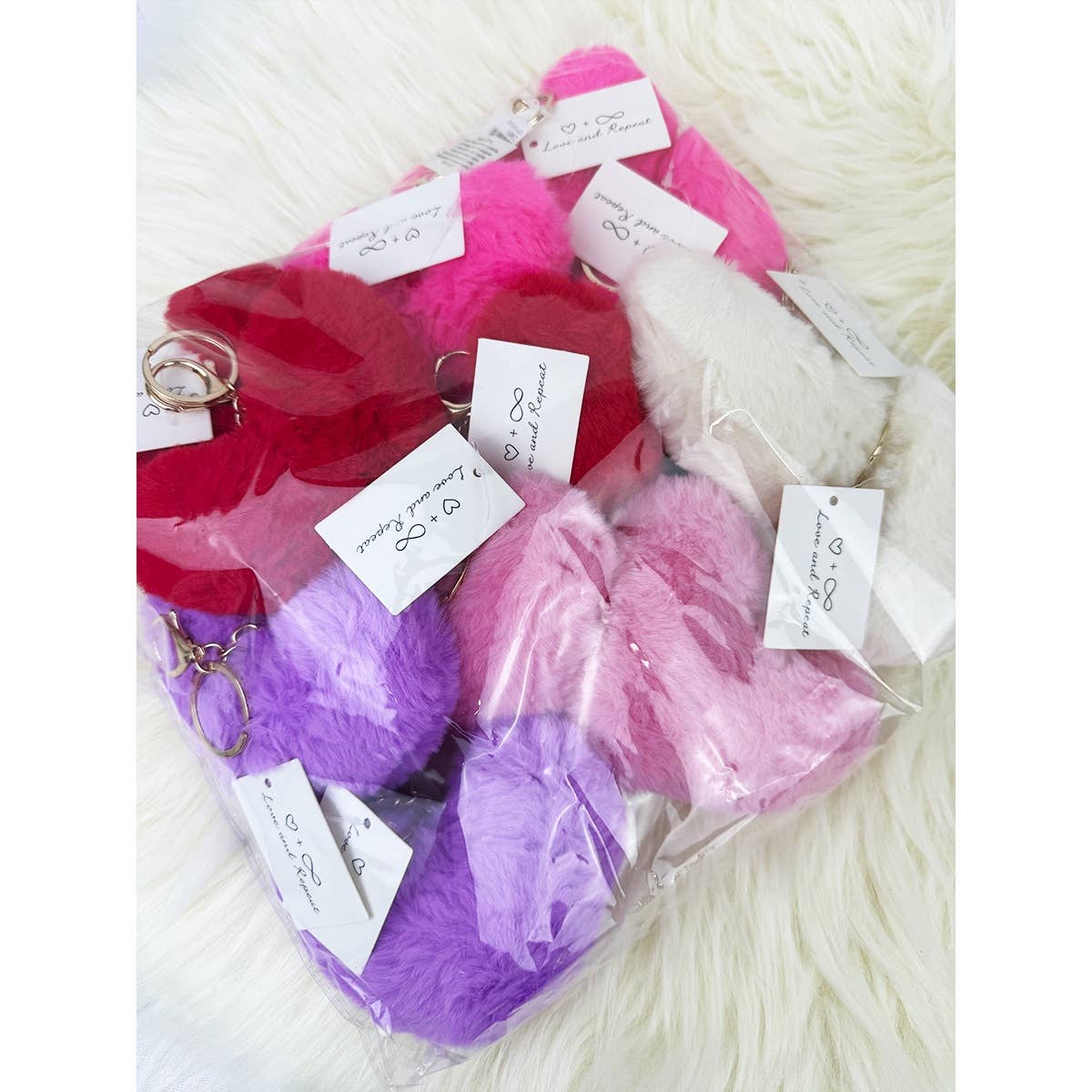 Pom Pom Heart Shape Plush Keychain - Winterberries