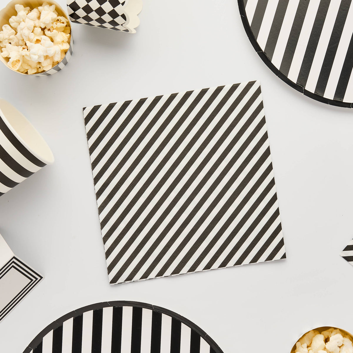 Monochrome Striped Paper Napkins - Pack of 16