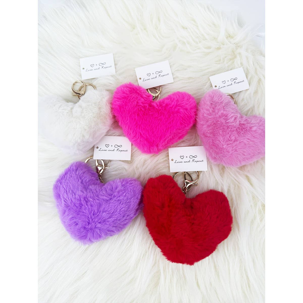 Pom Pom Heart Shape Plush Keychain - Winterberries