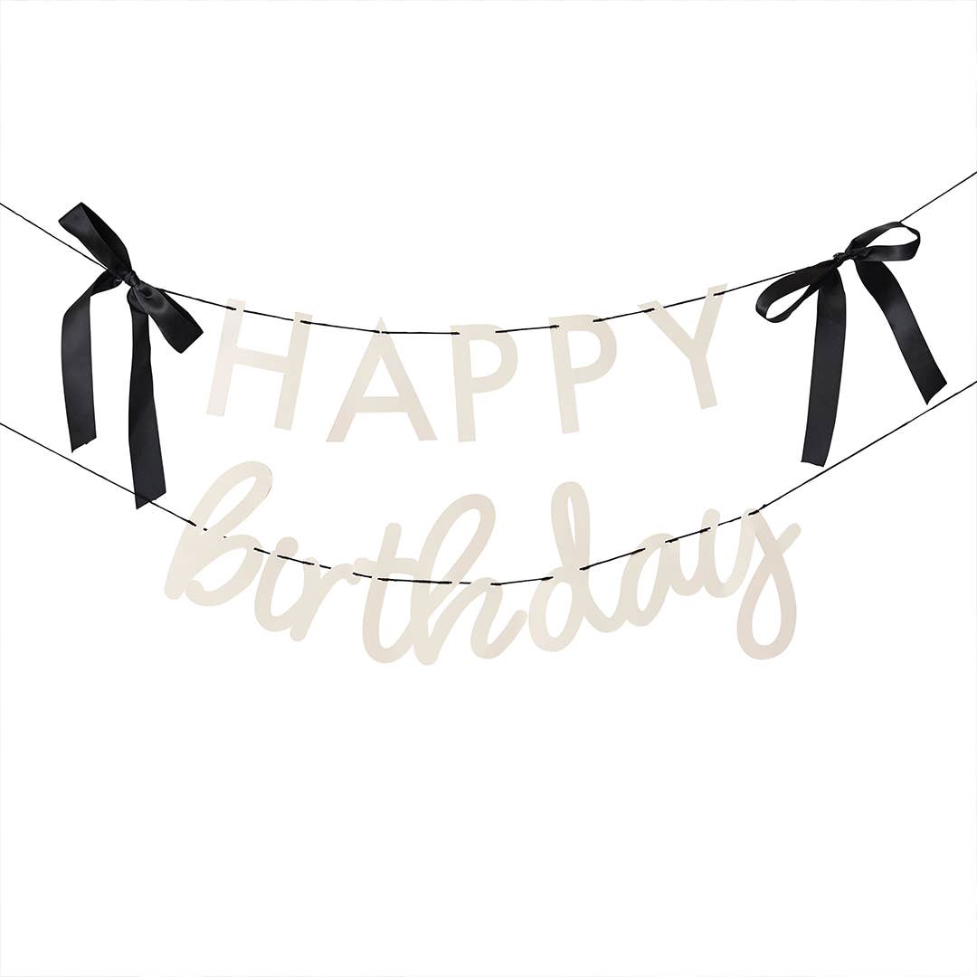 Happy Birthday Card Banner With Black Satin Bows x2 2m