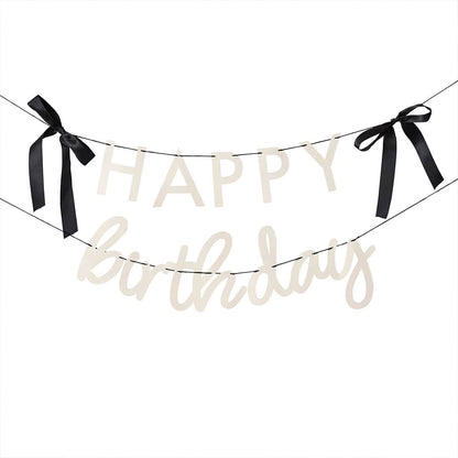 Happy Birthday Card Banner With Black Satin Bows x2 2m