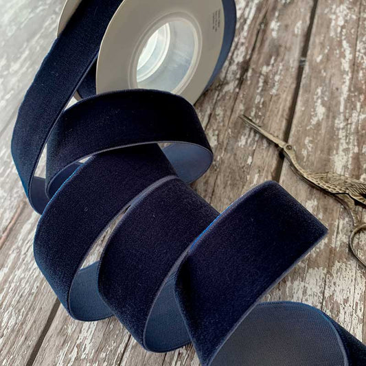 Navy Blue Velvet Ribbon 25mm  - 3 Meter Roll - Winterberries