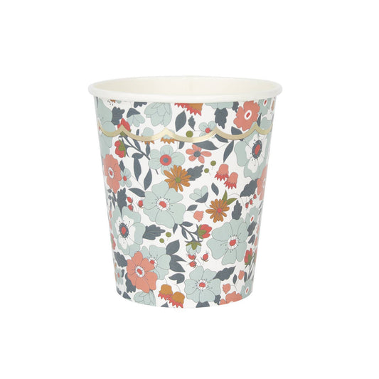 X8 FLORAL & GOLD SCALLOPED PAPER CUPS