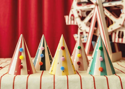 Partydeco Circus Party Hats With Pom Poms x 6