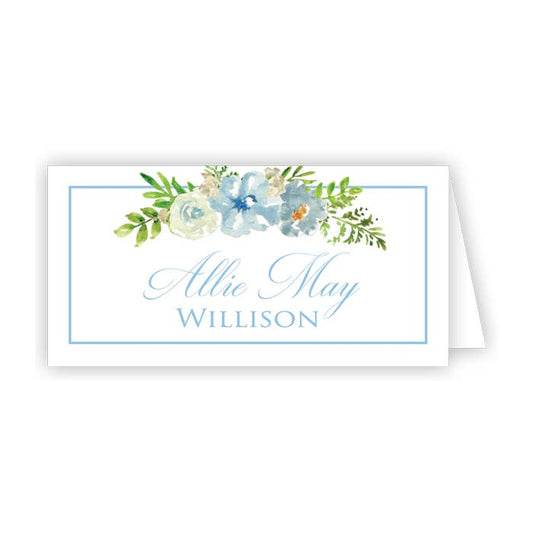 Handpainted Blue Floral with Border Place Card - Winterberries