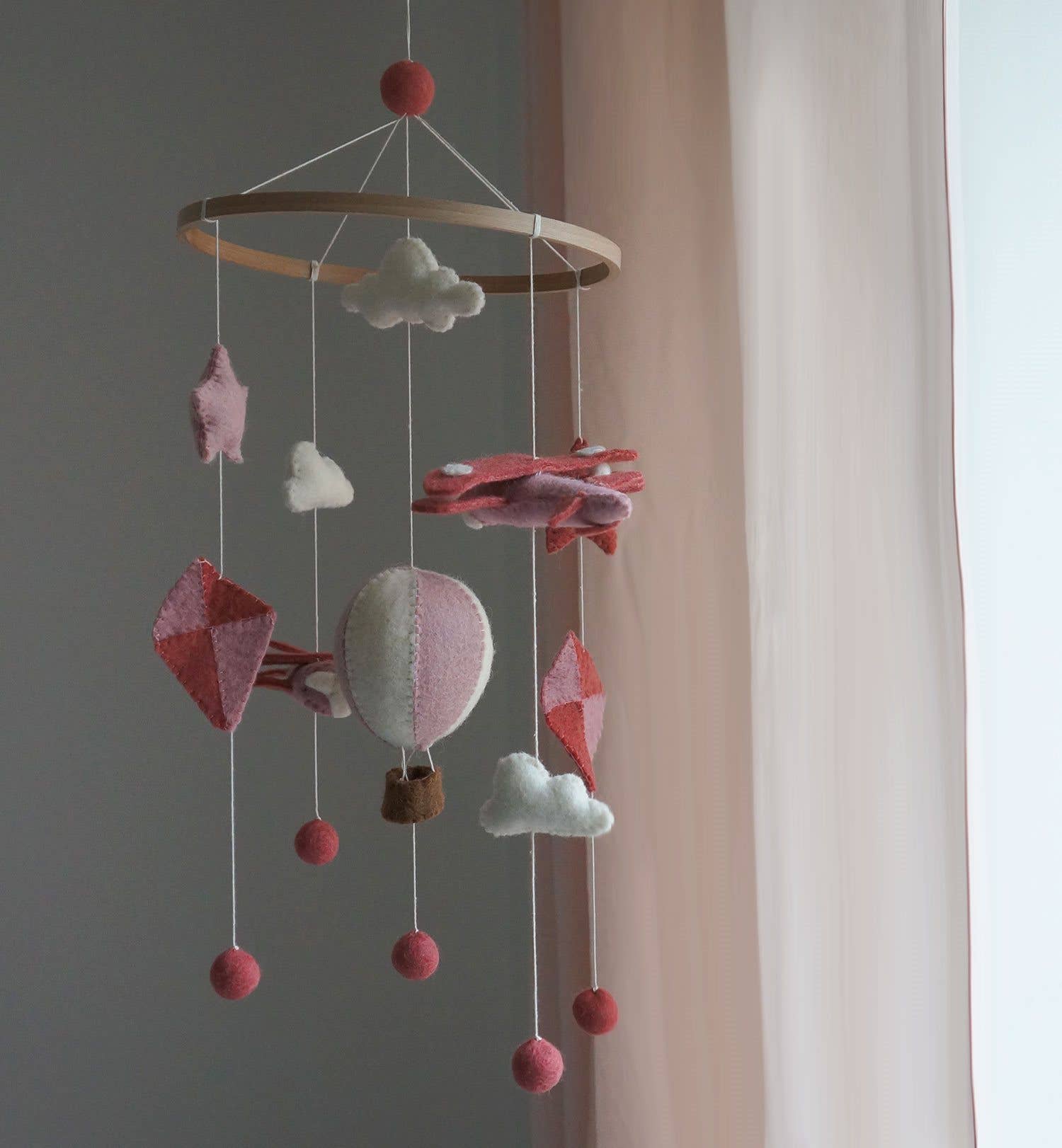 PINK AIR BALLOON, AIRPLANE, KITE FELT MOBILE - Winterberries
