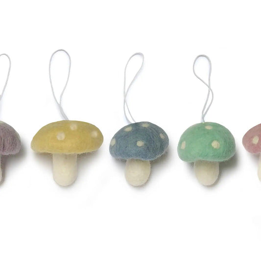 x4 Mushroom Wool Ornaments - Winterberries