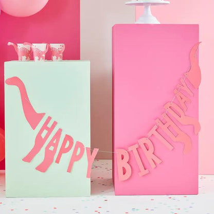 HAPPY BIRTHDAY PINK DINOSAUR-SHAPED BUNTING - Winterberries