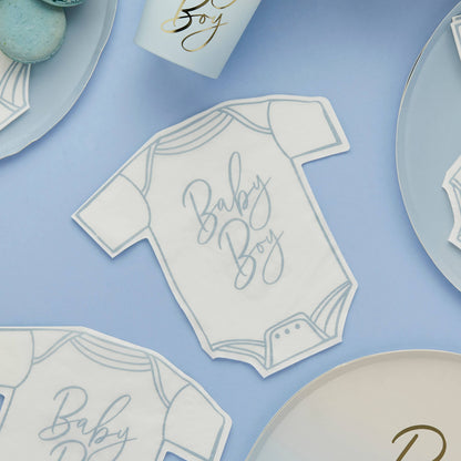 x16 BLUE 'BABY BOY' BABYGROW PAPER NAPKINS - Winterberries