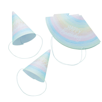 x10 PASTEL RAINBOW 'HAPPY BIRTHDAY' PAPER HATS - Winterberries