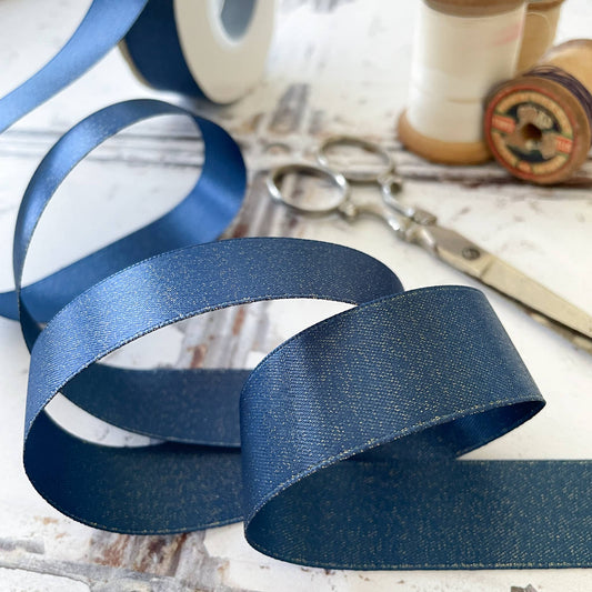 22mm Navy Sparkle Ribbon - 10 Meter Roll - Winterberries
