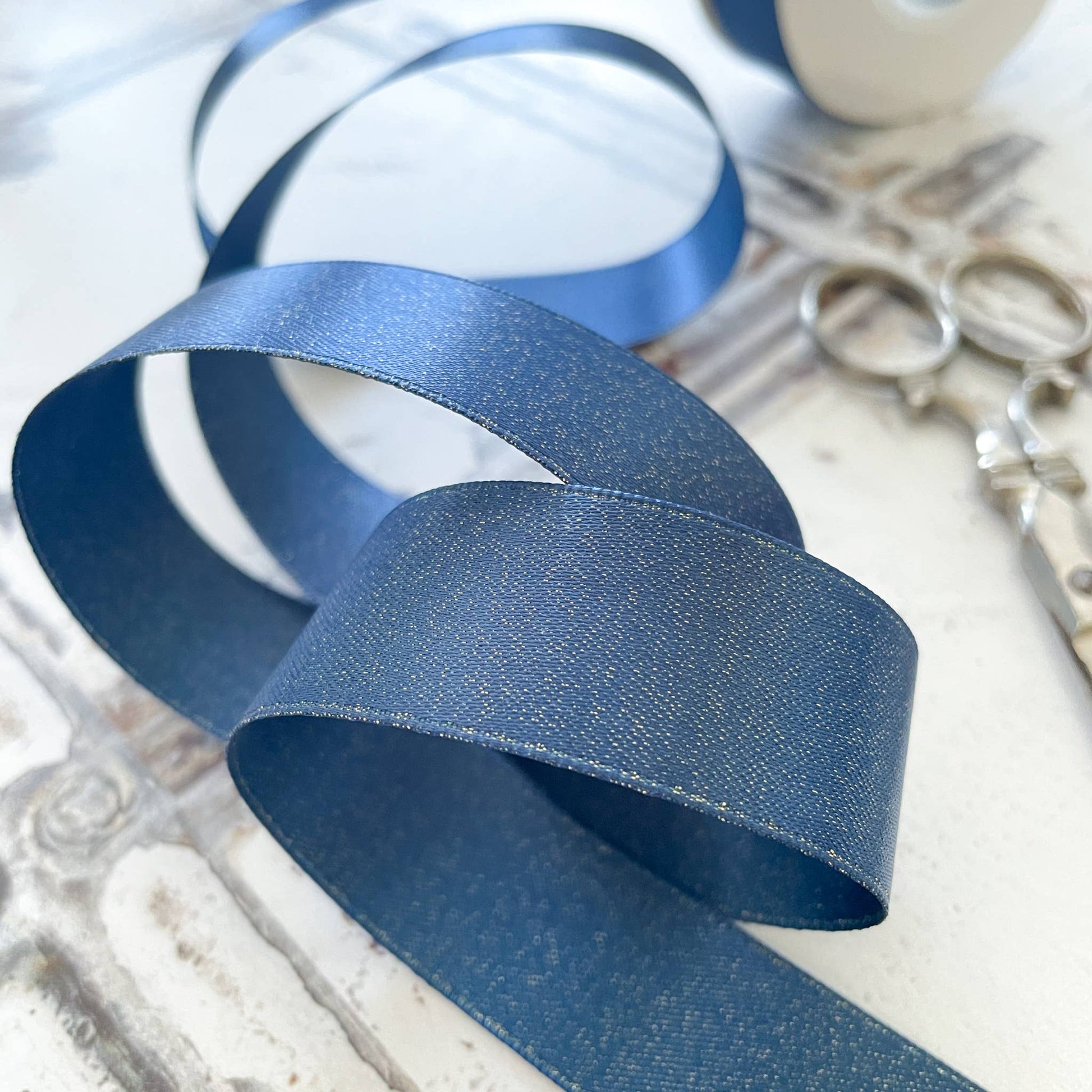 22mm Navy Sparkle Ribbon - 10 Meter Roll - Winterberries
