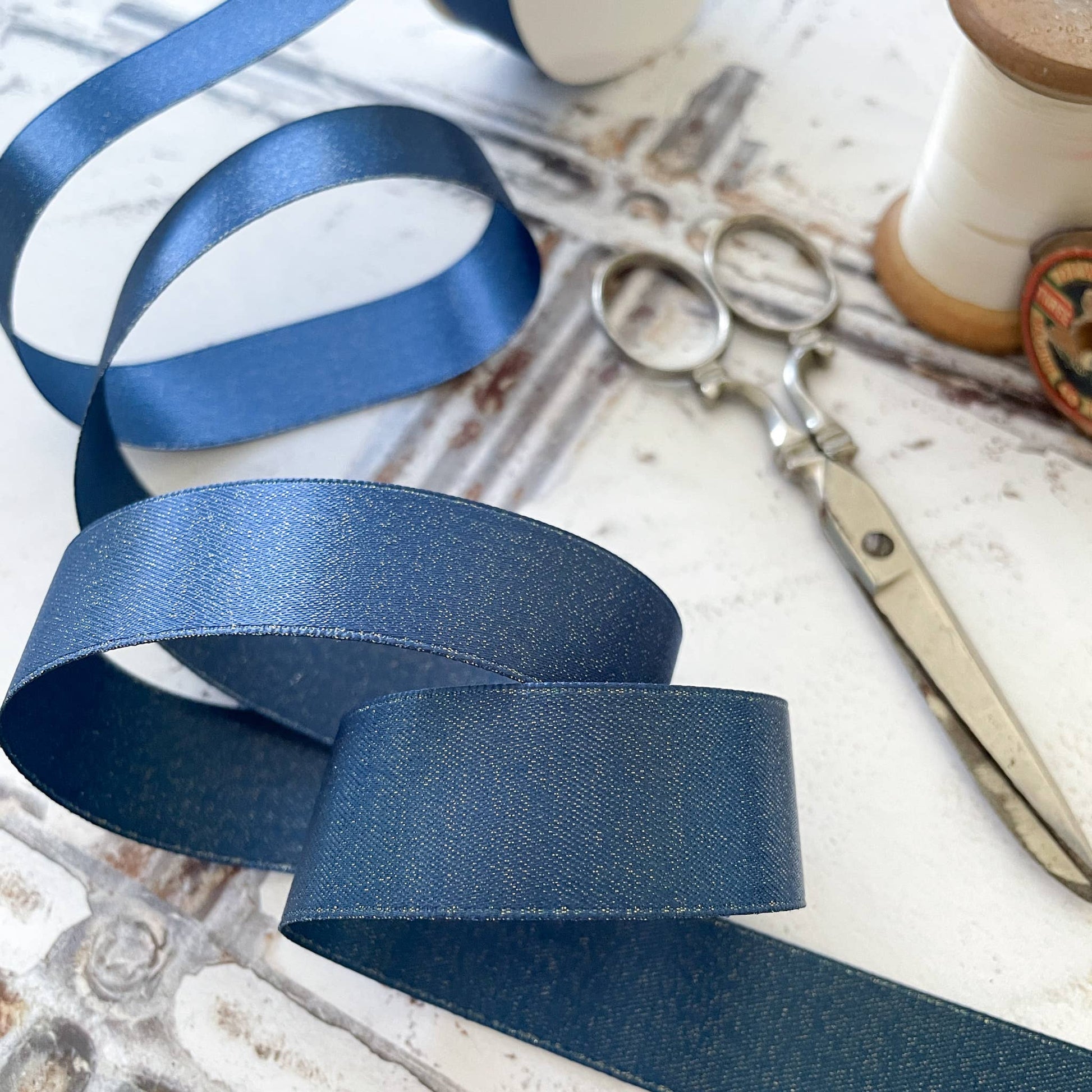 22mm Navy Sparkle Ribbon - 10 Meter Roll - Winterberries