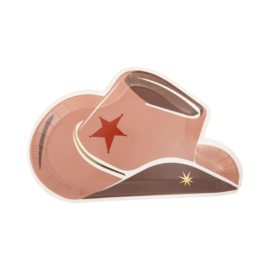 x8 COWBOY TAN HAT SHAPED PAPER PLATES - Winterberries