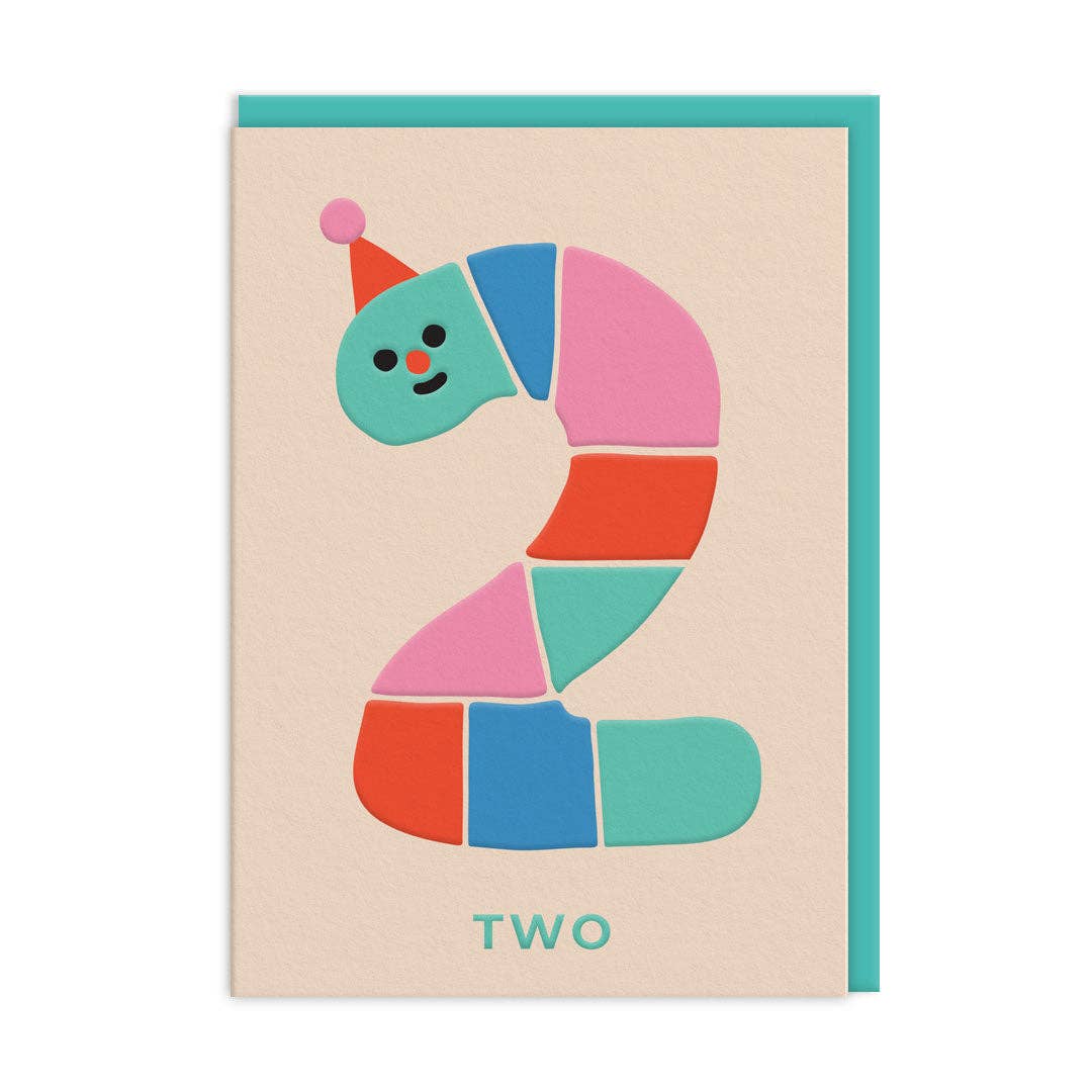 AGE 2 PARTY WORM BIRTHDAY CARD - Winterberries