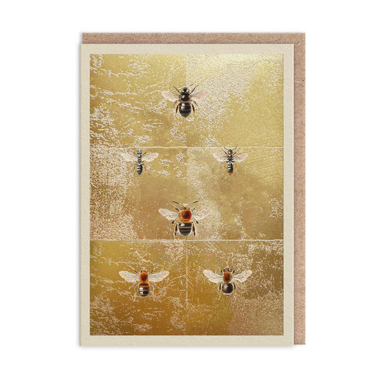 GOLD BEES GREETING CARD - Winterberries