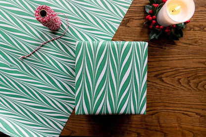 Hand Marbled Wrapping Paper Sheets - Candy Stripes Green - Winterberries