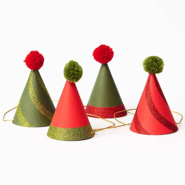 x8 Glitter Christmas Party Hats - Winterberries
