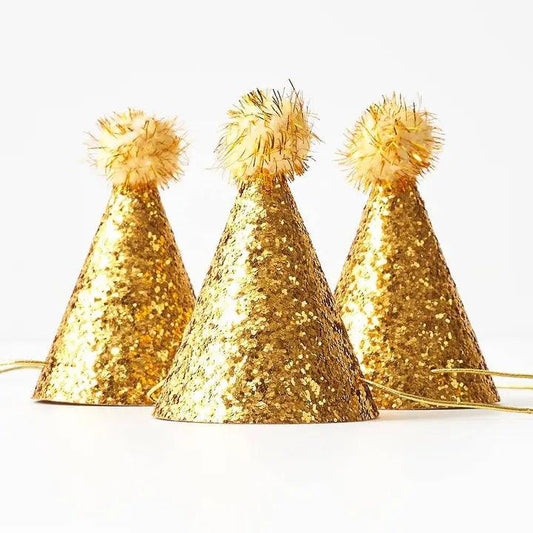 x8 GOLD GLITTER MINI PARTY HATS - Winterberries