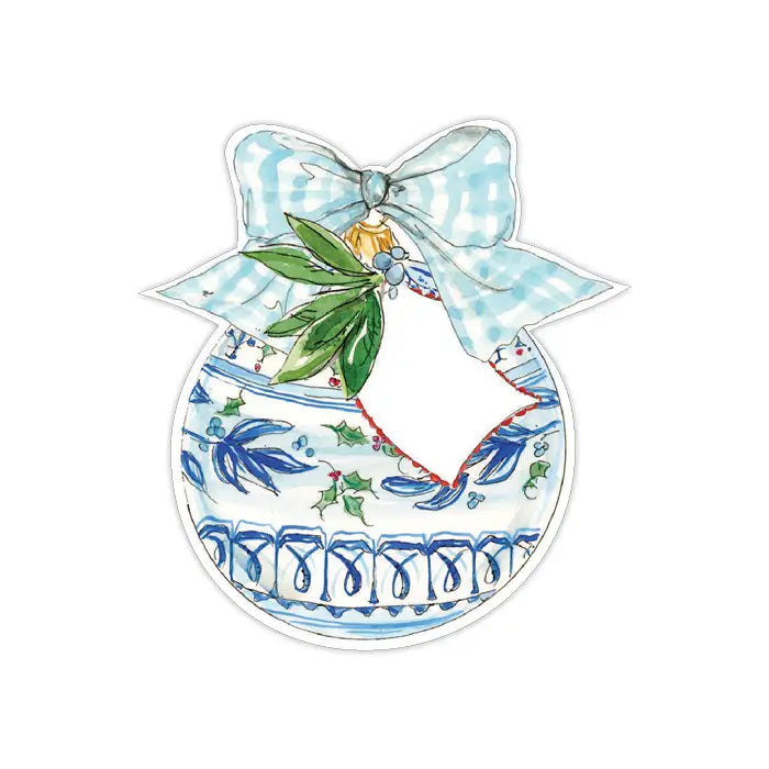 Die-Cut Accent Blue Ornament with Blue Bow - Winterberries