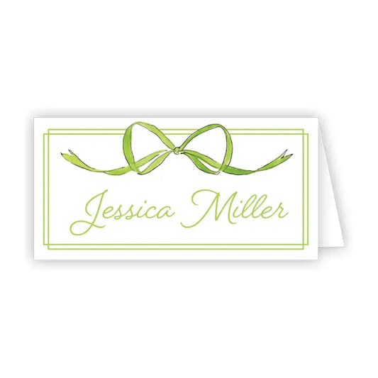 Place Card Green Bow and Border - Winterberries