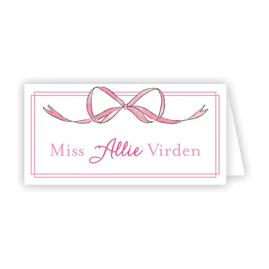 Place Card Pink Bow and Border - Winterberries