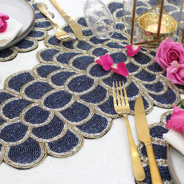Blue & Gold Table Runner - Winterberries