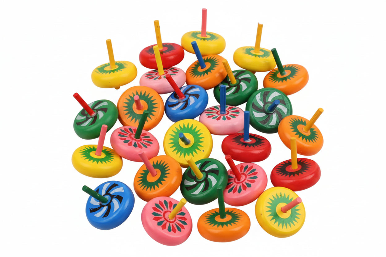 1X MINI WOODEN SPINNING GYRO TOP - Winterberries